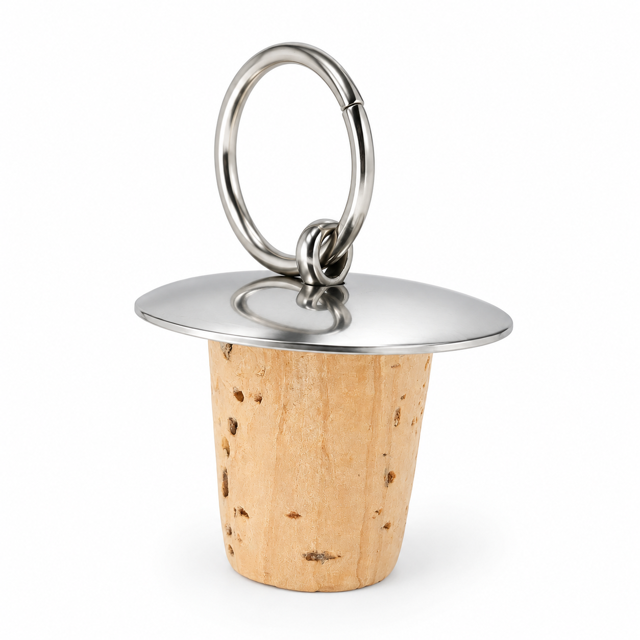 Conical cork stopper with metal disc and ring. Base; dia. 18 mm, Top; dia. 21 mm, 2 pcs