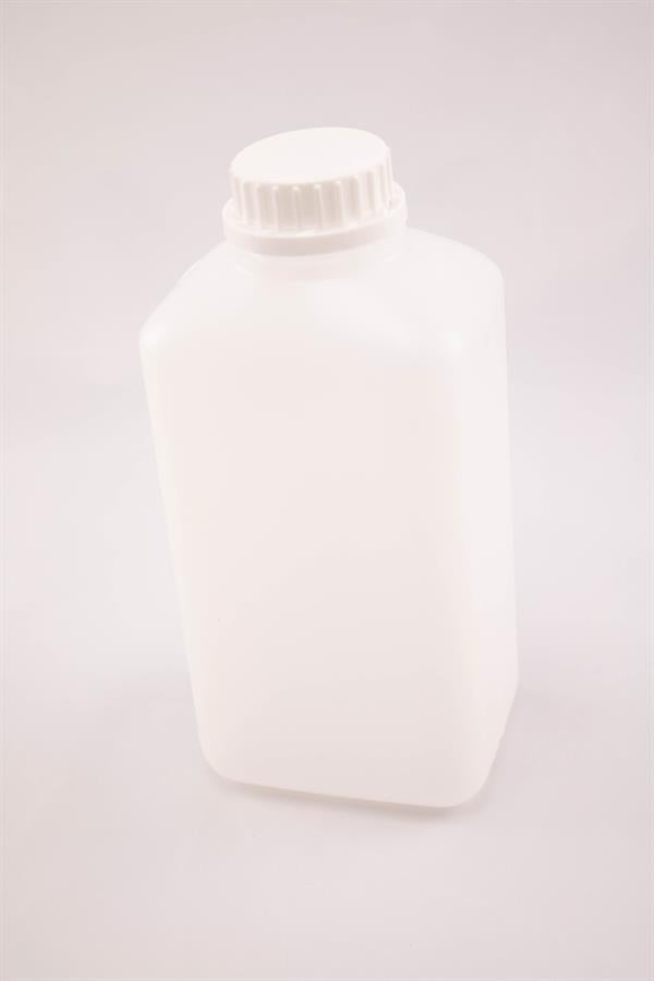 1 liters rektangulær plastflaske med hvid prop