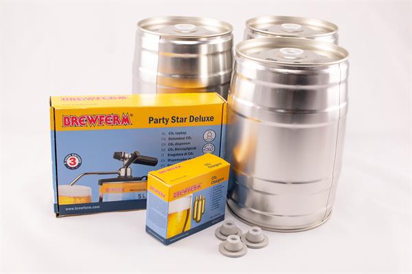 Øl- og siderfatsett – 3×5-liters minifat med tappe- og CO₂-system