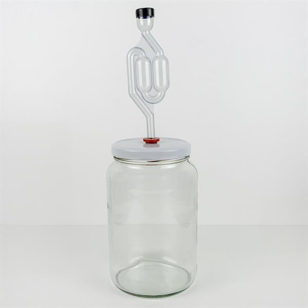 Fermenteringsglas komplet med hvidt skruelåg, hul til tyl, tyl og gærrør, 1,7 liter