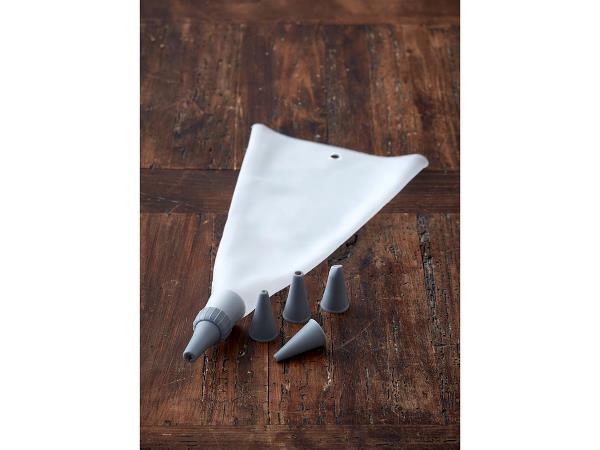 Piping bag in silicone with 5 nozzles, 38.5 cm long, grey. Funktion brand