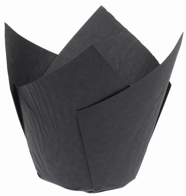Tulipanformede muffinforme, sorte, 25 stk